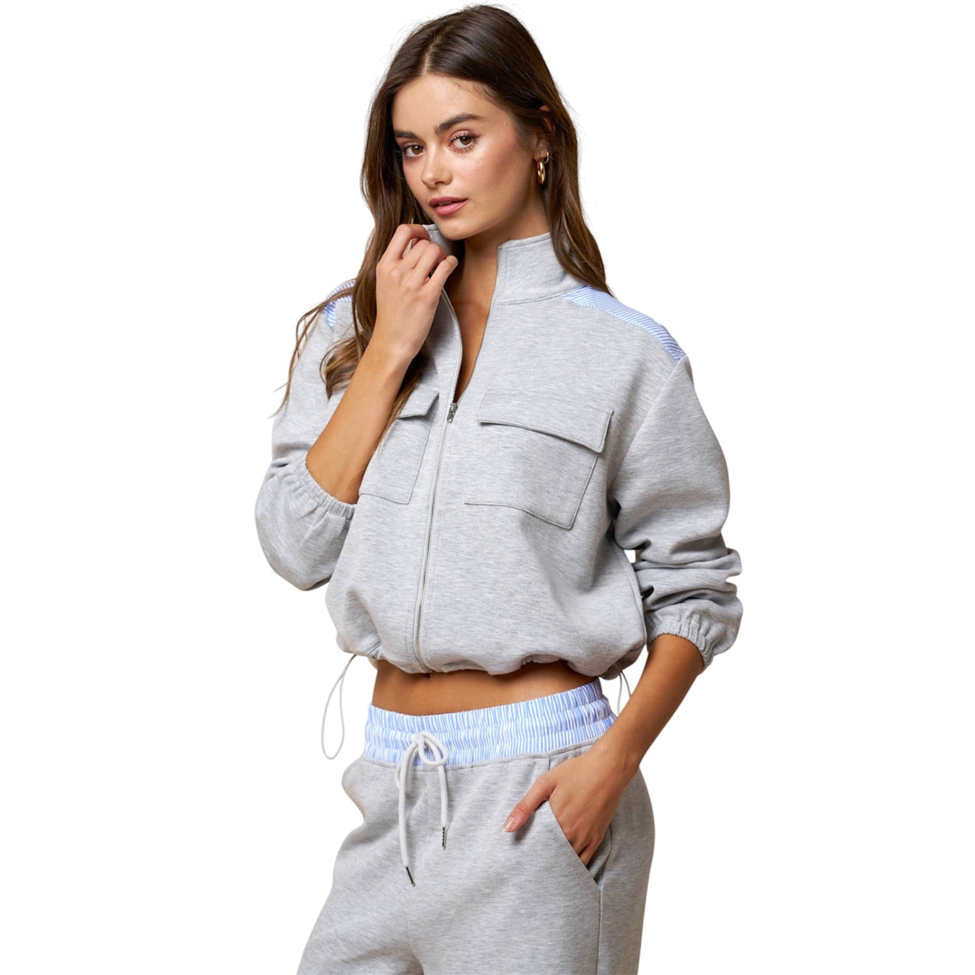Color Block Zip Up Mock Neck Sweatshirt (PREORDER)