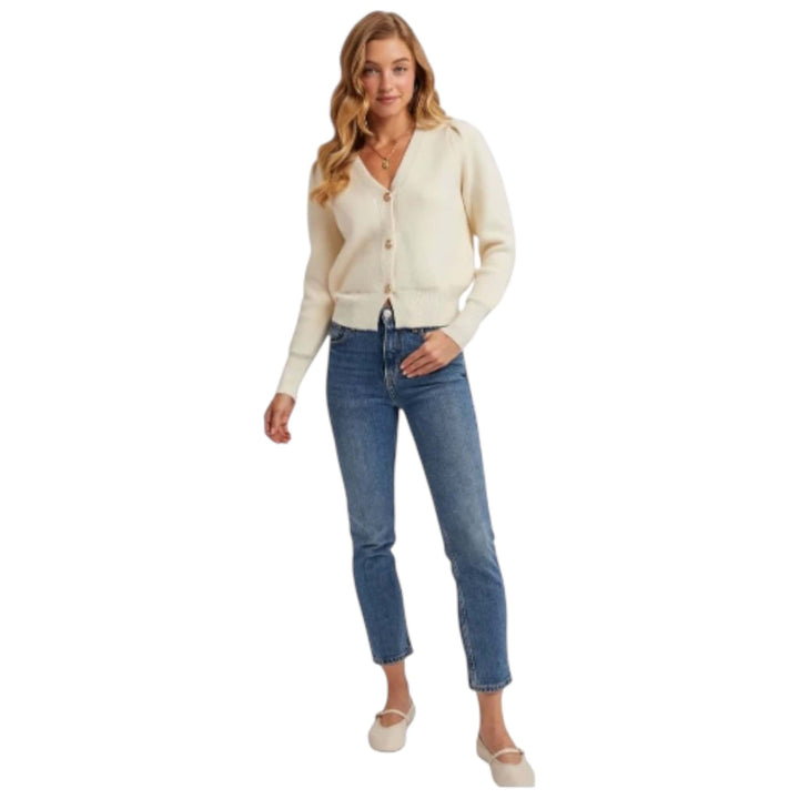 Cream V-Neck Cardigan