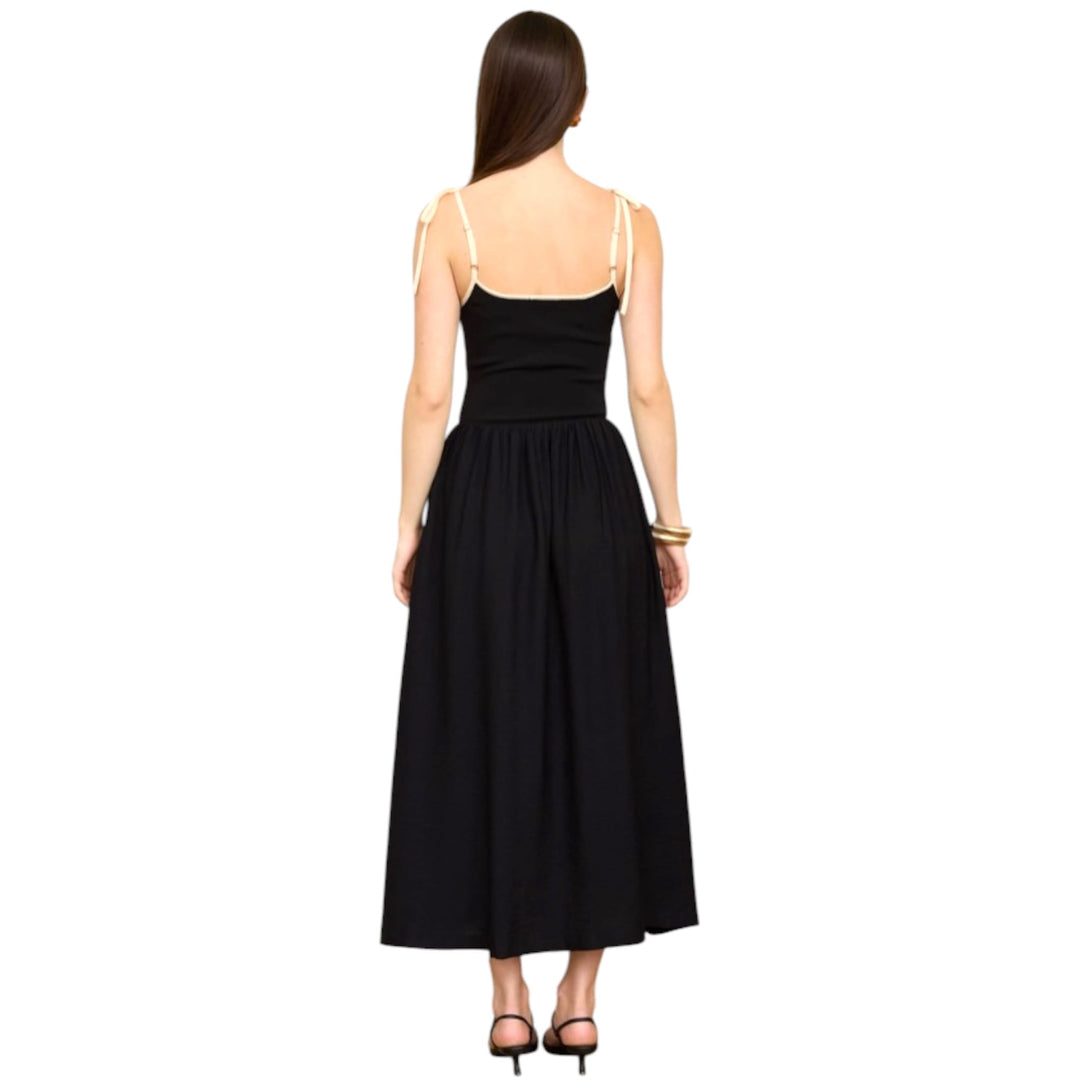 Contrast Tie Spaghetti Strap Mix Media Midi Dress