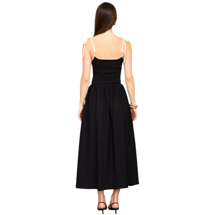 Contrast Tie Spaghetti Strap Mix Media Midi Dress