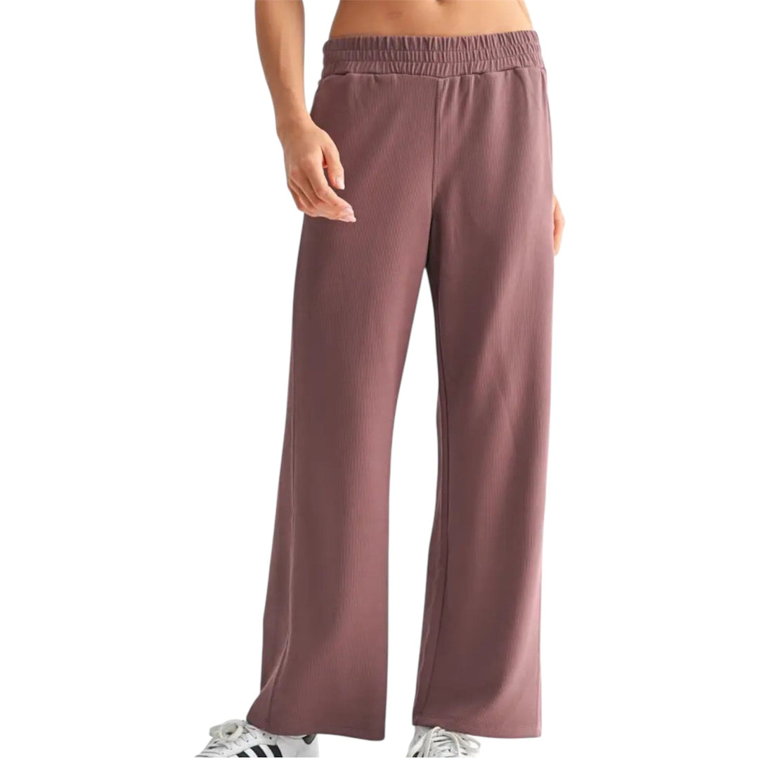 Rose Taupe Waffle Wide Leg Pants