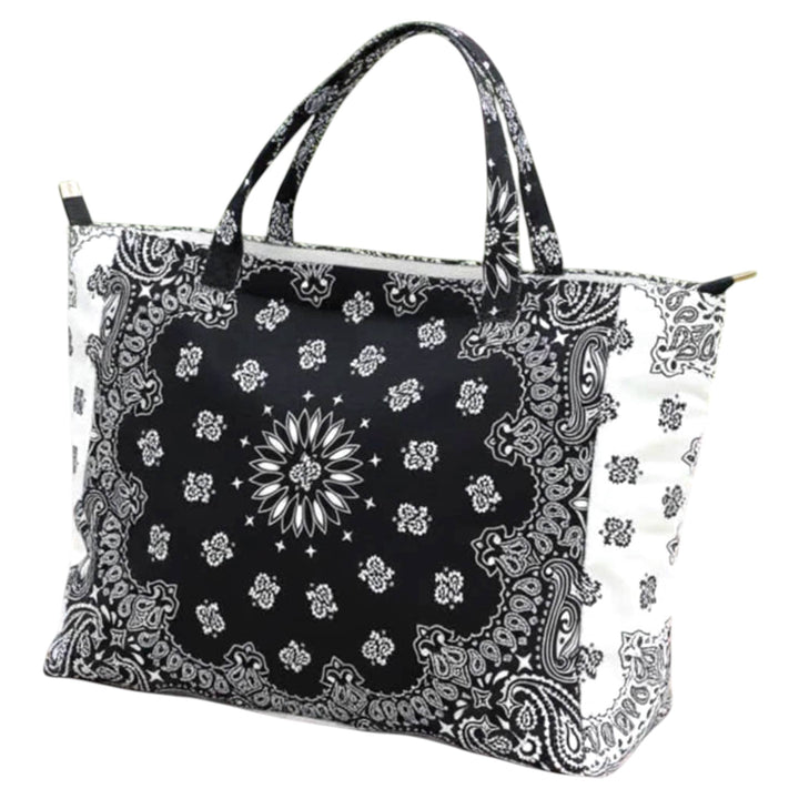 Black/White Bandana Print Canvas Tote
