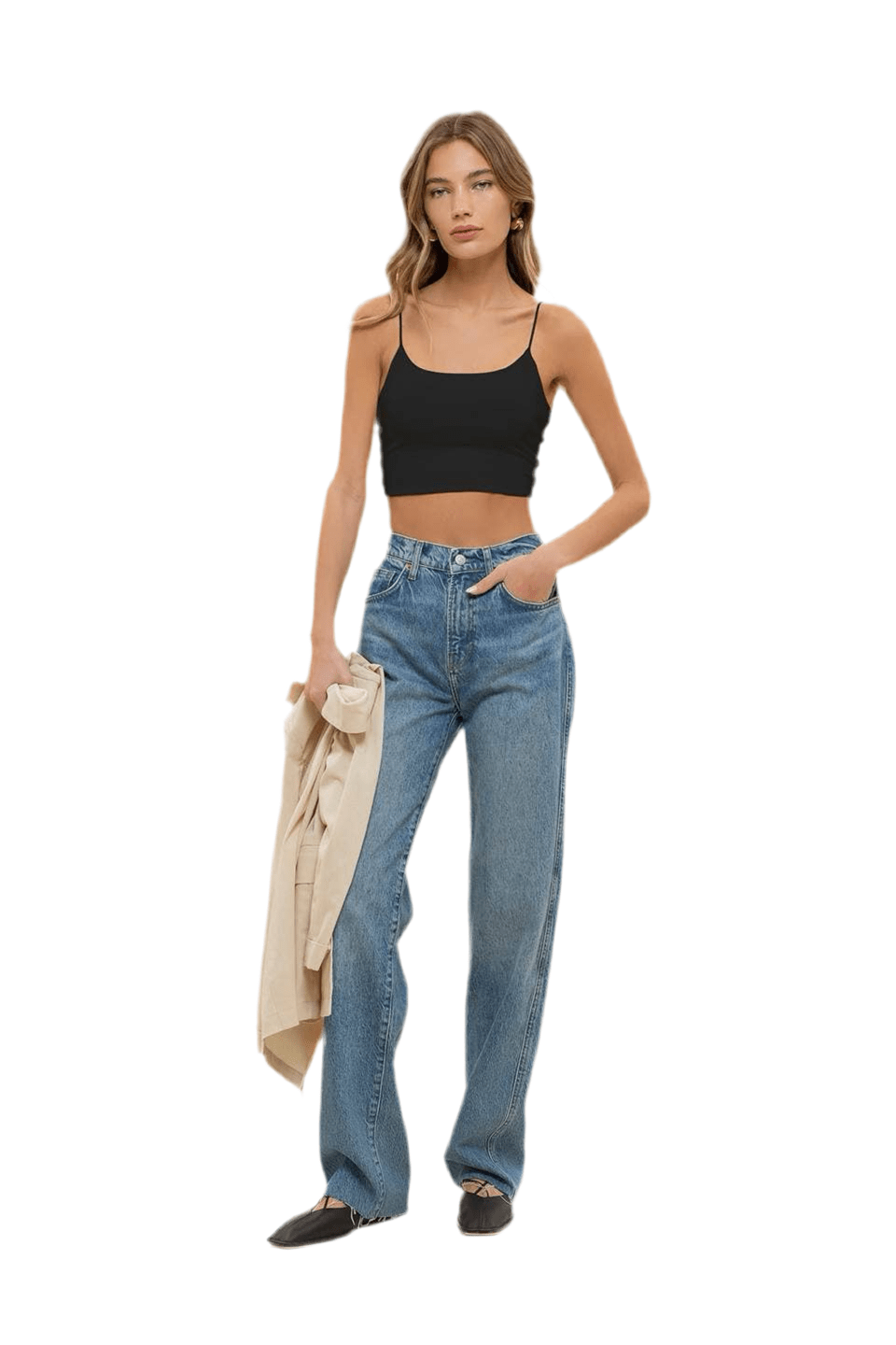 SEAMLESS CROPPED CAMI TOP: BLACK