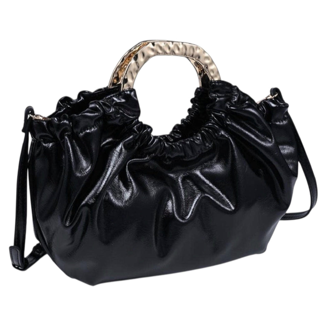 Black Crossbody High Shine with Metal Handle Purse
