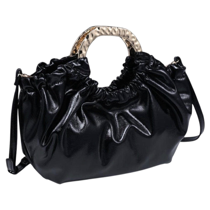 Black Crossbody High Shine with Metal Handle Purse