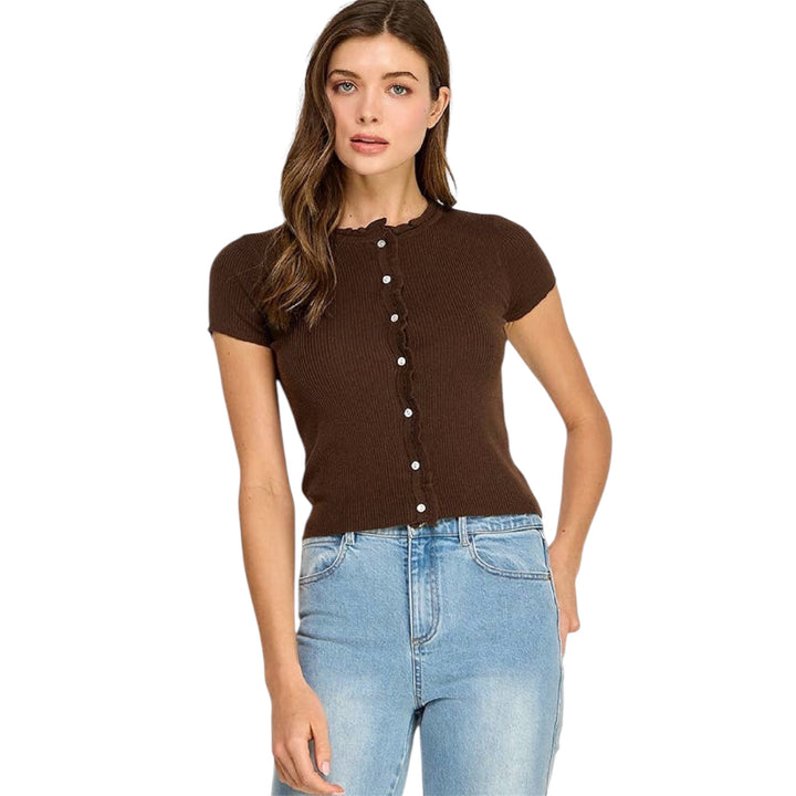 Brown Short Sleeve Cardigan