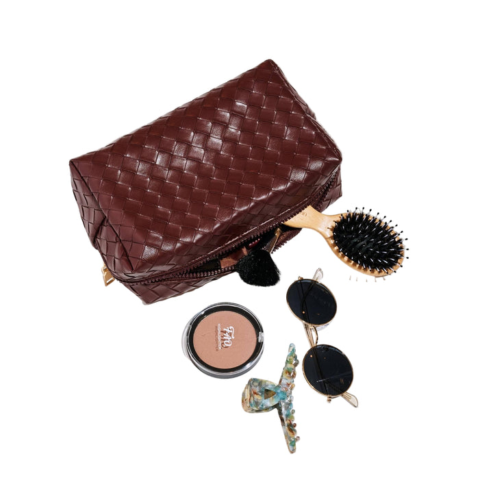 Woven Cosmetic Pouch in Brown
