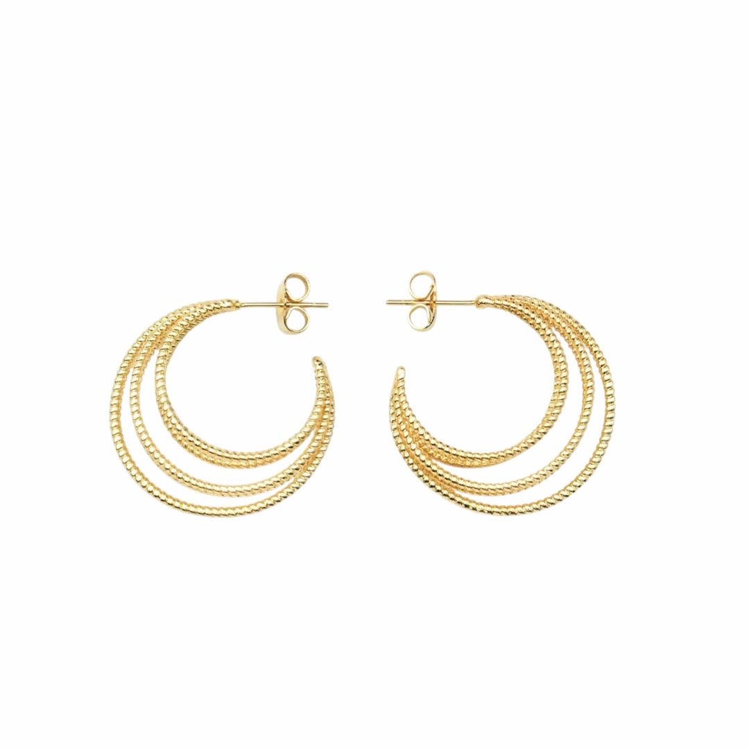Gold twisted Lines Moon Cage Earrings