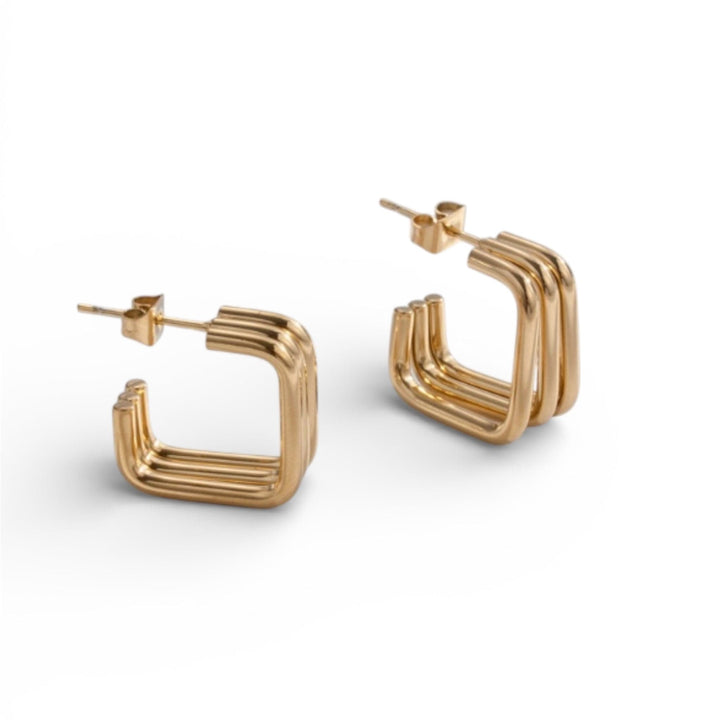 Gold Triple Bar Geometric Hoop Earrings