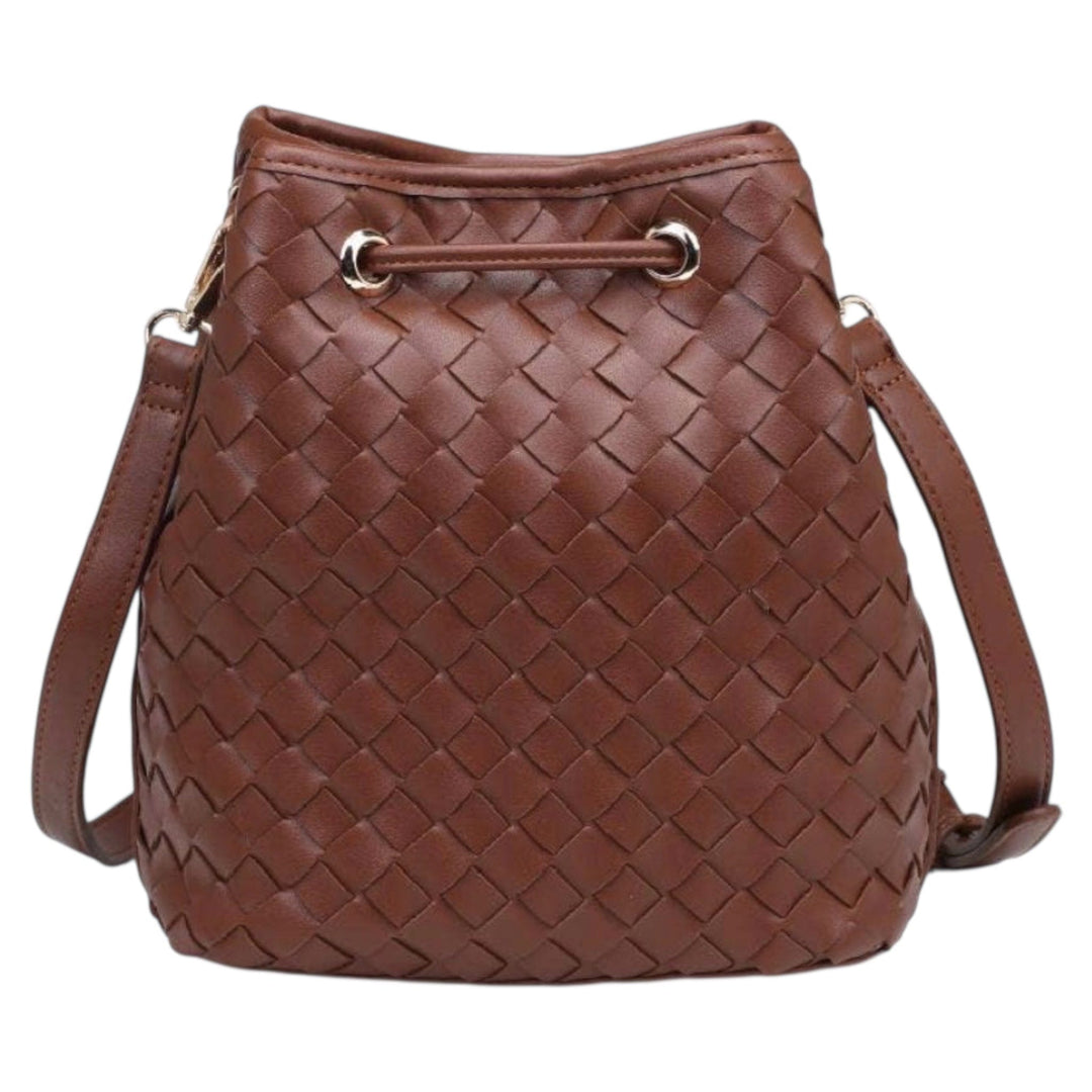 Brown Woven Bucket Crossbody Purse