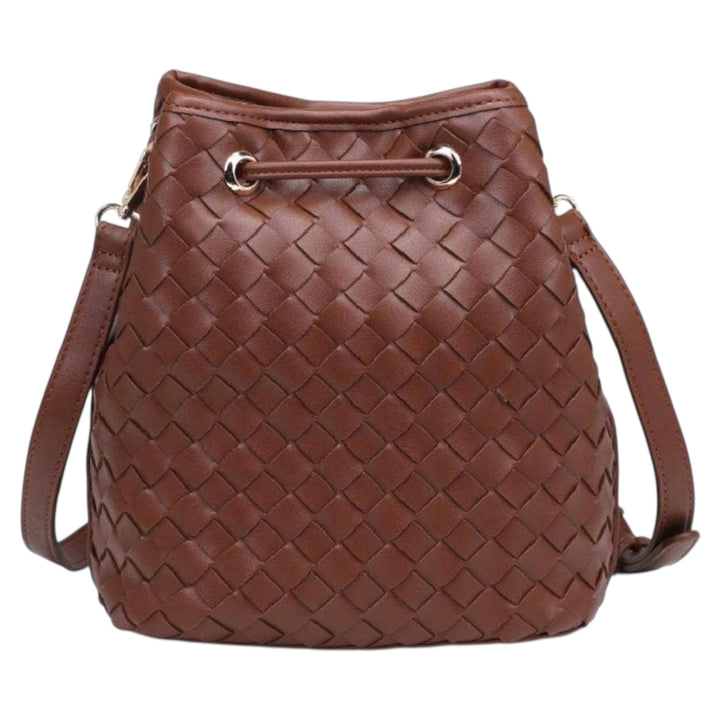 Brown Woven Bucket Crossbody Purse