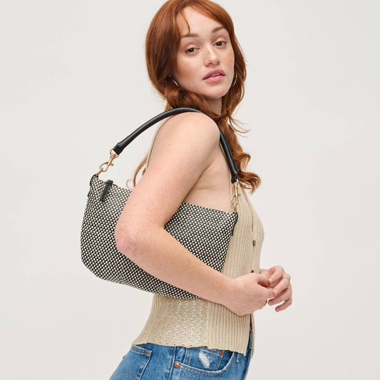 Black and Ivory Textured Crossbody Handbag
