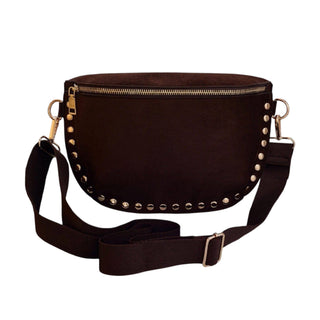 Chocolate Brown Suede Studded Crossbody Bag