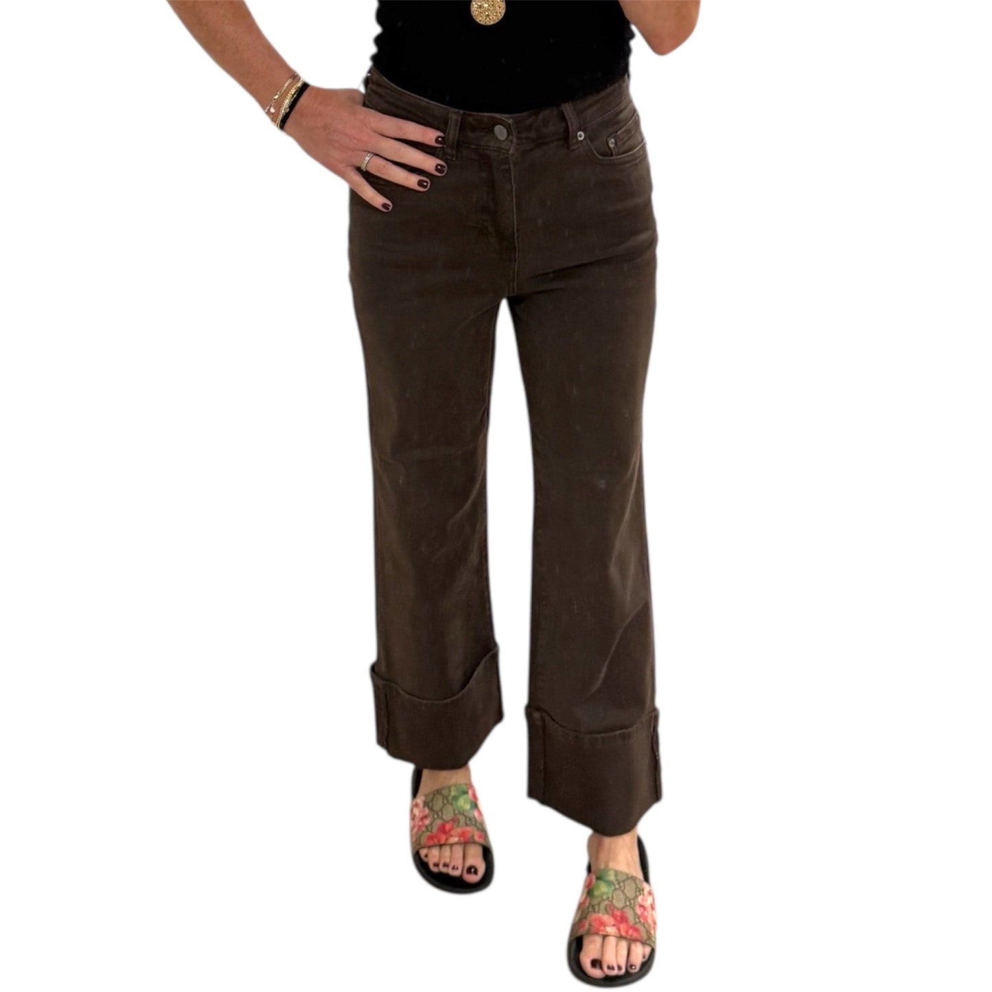 Brown Stretch Twill Jeans with Cuff