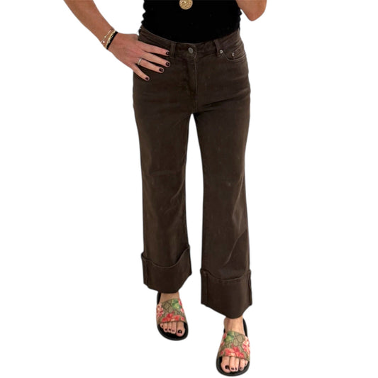 Brown Stretch Twill Jeans with Cuff
