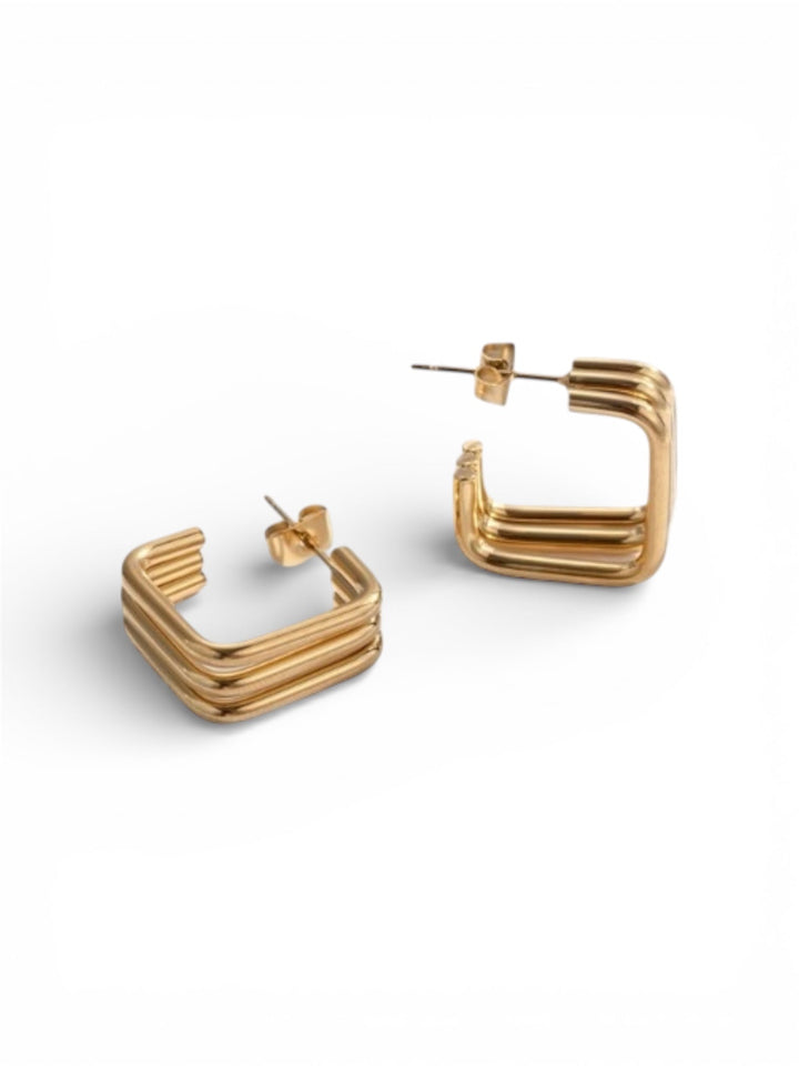 Gold Triple Bar Geometric Hoop Earrings