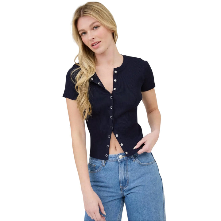 Black Short Sleeve Knit Cardigan