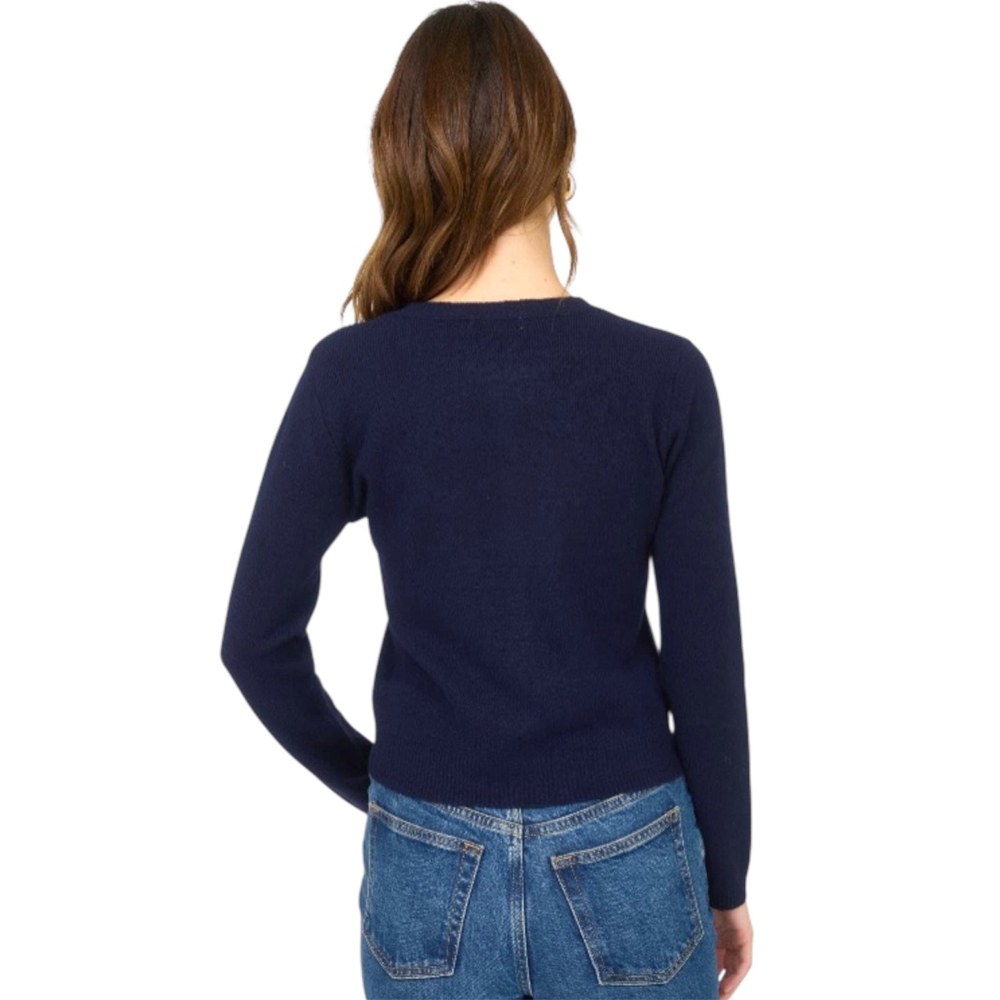 Navy Round Neck Button Down Cardigan Sweater