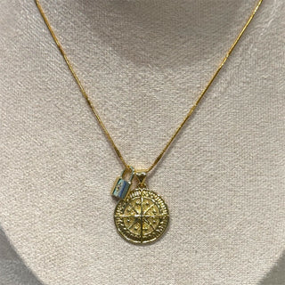 Gold North Star Compass and Pad Lock Charm Pendant Necklace