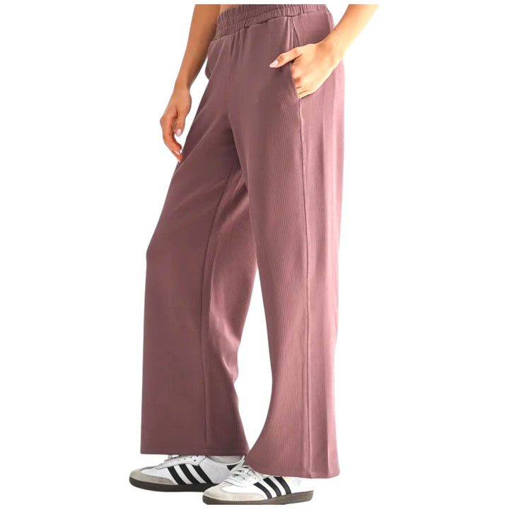 Rose Taupe Waffle Wide Leg Pants