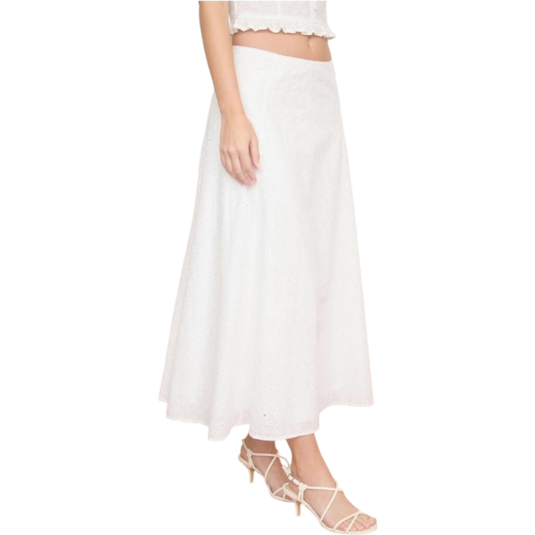 White Eyelet Pattern Midi Skirt