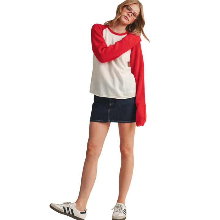 Raglan Sleeve Baseball Sweater Knit