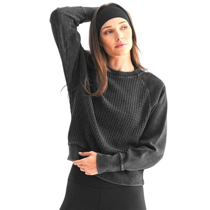 Black Waffle Knit Pullover