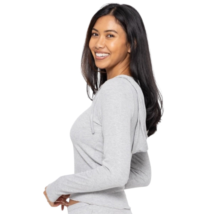 Bamboo Blend Long Sleeve Grey Henley Hoodie