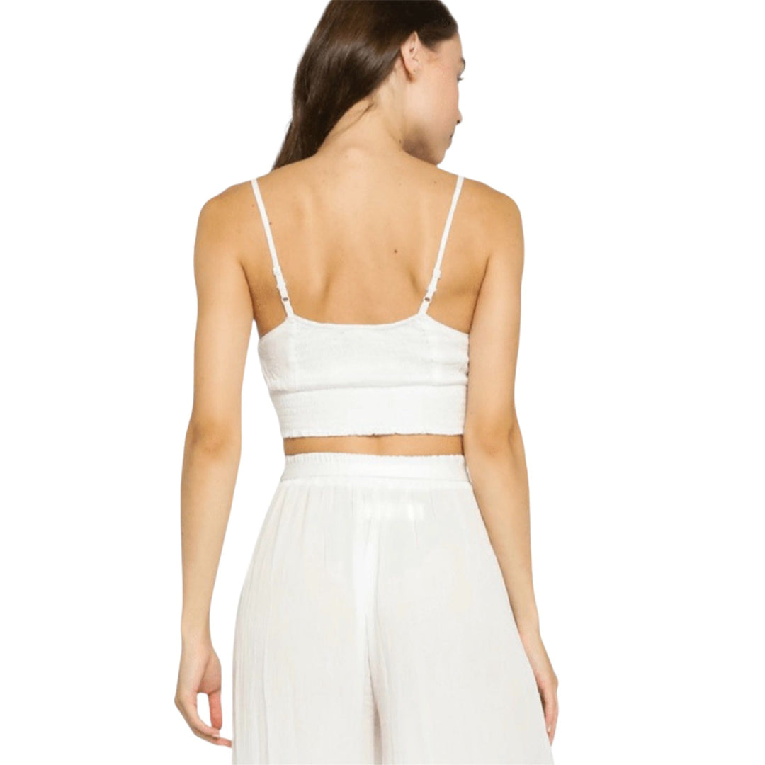 White cropped smocked tank top