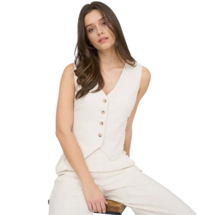 Oatmeal Linen V Neckline Vest