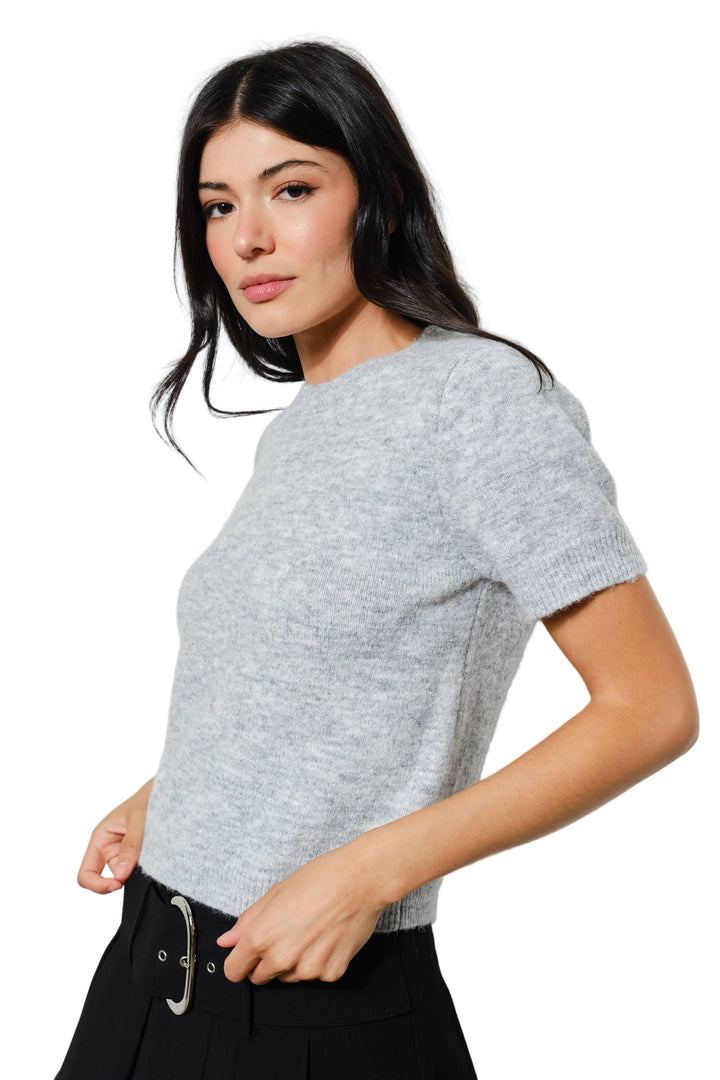 Heather Grey Knit Short Sleeve Sweater