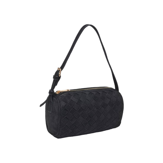 Black Vegan Leather Woven Texture Shoulder Bag