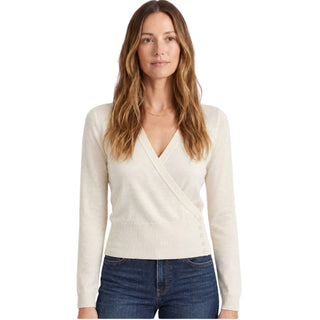 Button Wrap Cardigan With Wide Rib Hem in Cream
