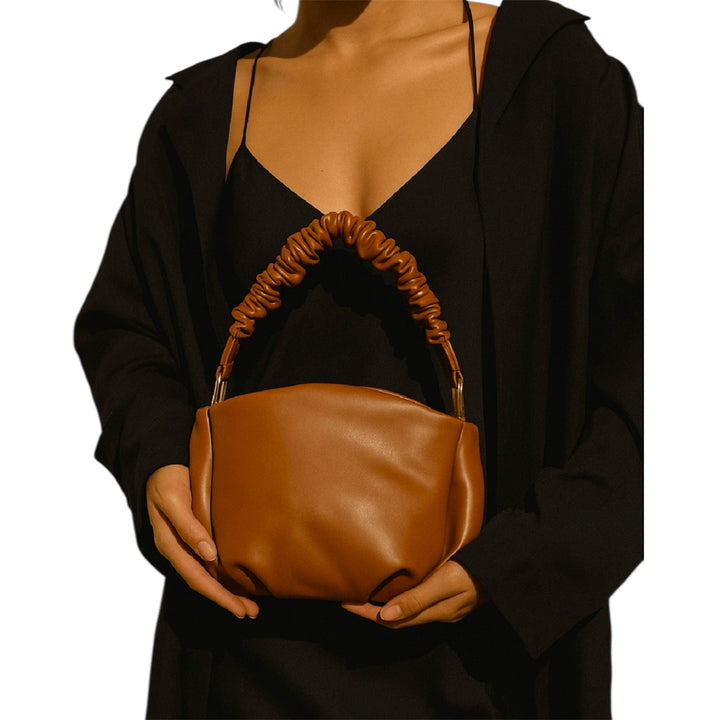 Tan Vegan Leather Ruched Mini Bag