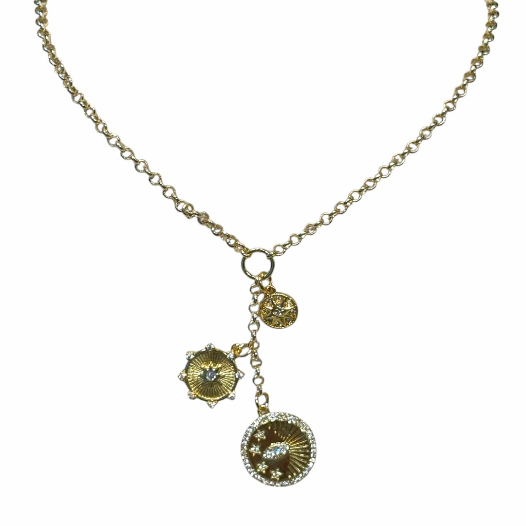 Gold Link Drop Coin Charm Necklace