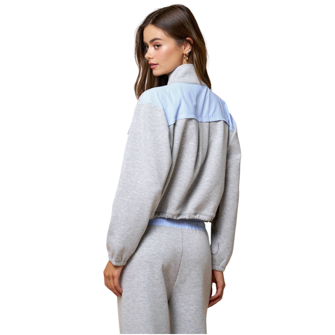 Color Block Zip Up Mock Neck Sweatshirt (PREORDER)