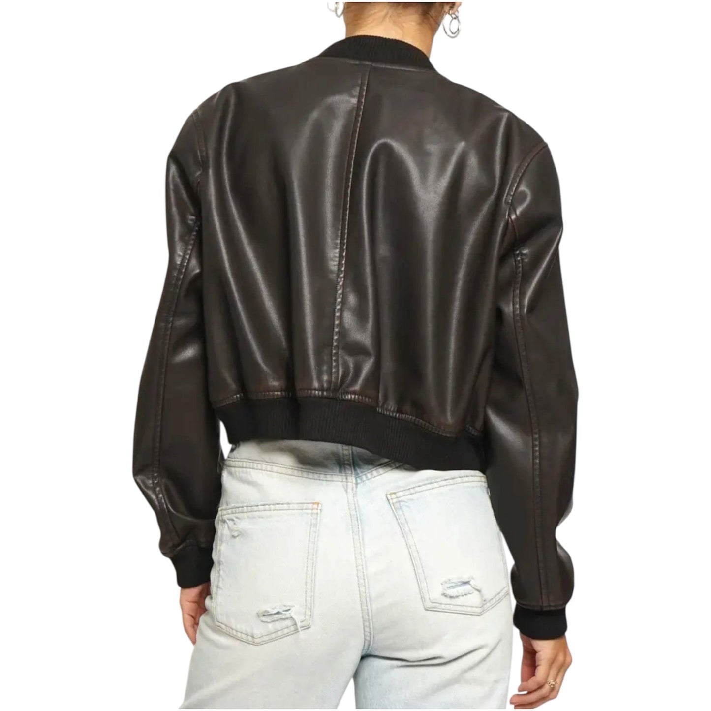 Brown Washed Vegan Leather Jacket