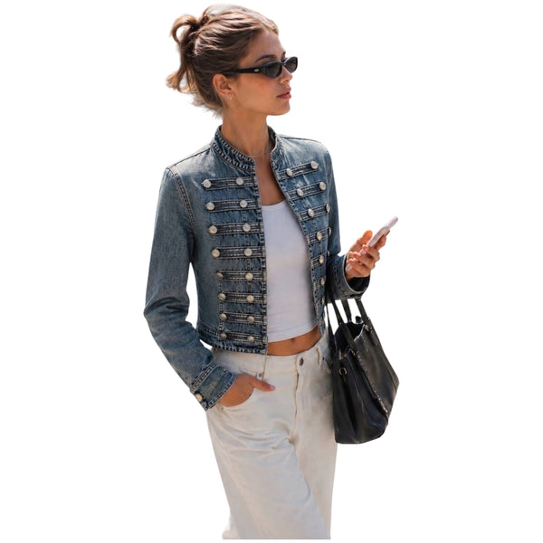 Military Button Fitted Denim Jacket (PREORDER)