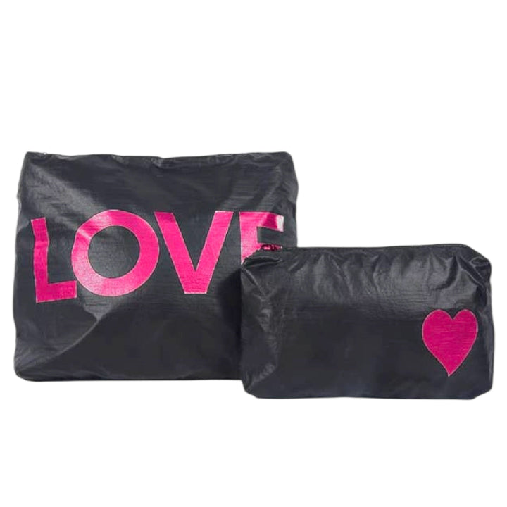 Set of Two-Pouches-Black with Hot Pink LOVE heart