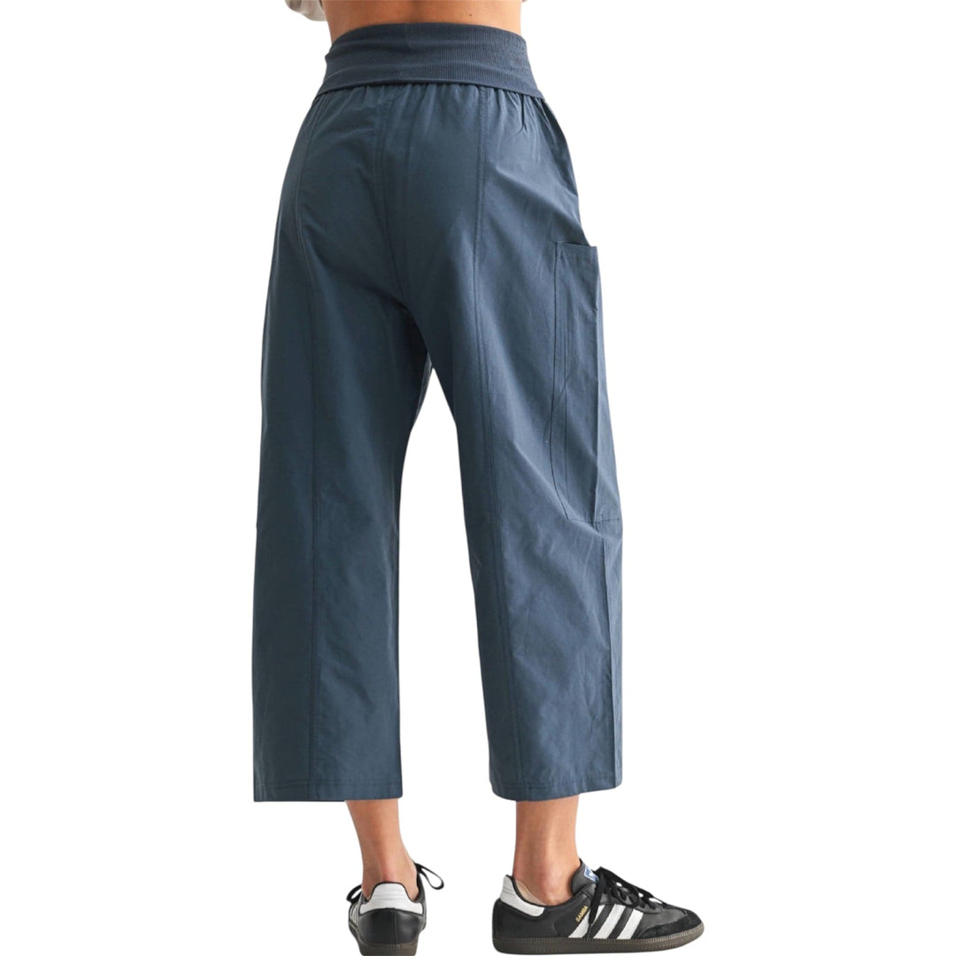 Navy Blue Wide Leg Cropped Pants