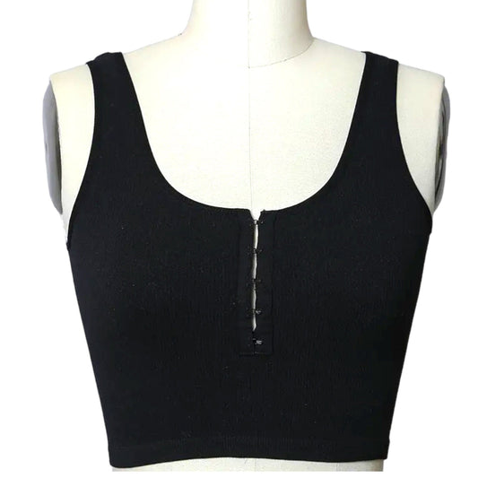 Cropped Ribbed Tank with Hooks in White