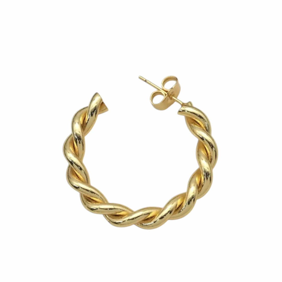 Gold Twisted Hoop Stud Earrings