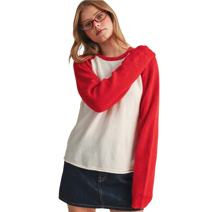 Raglan Sleeve Baseball Sweater Knit