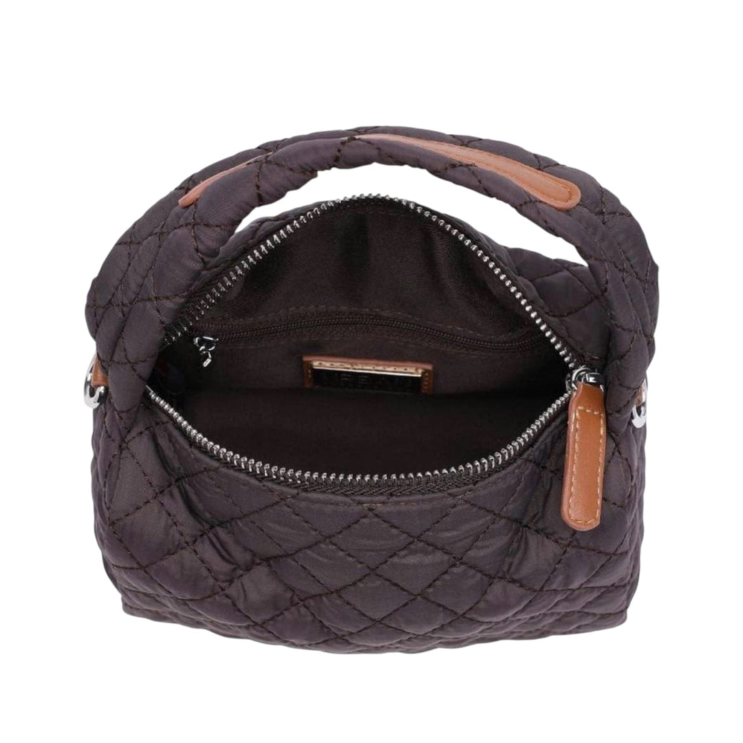 Brown Quilted Top Handle Crossbody Purse