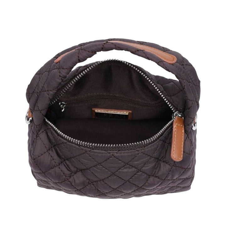 Brown Quilted Top Handle Crossbody Purse