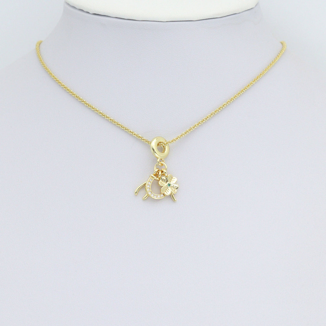Flower Horseshoe Wishbone Charm Pendant Gold Necklace