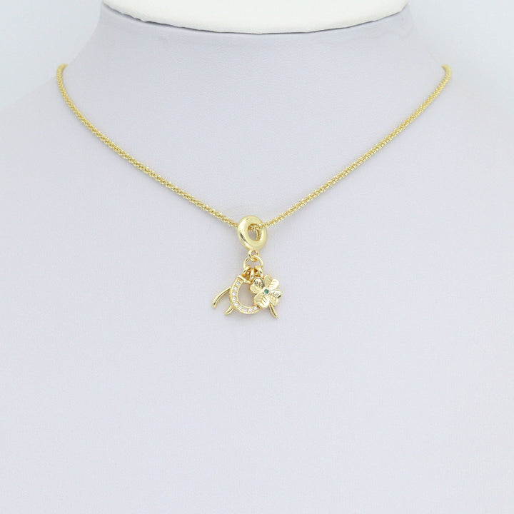 Flower Horseshoe Wishbone Charm Pendant Gold Necklace