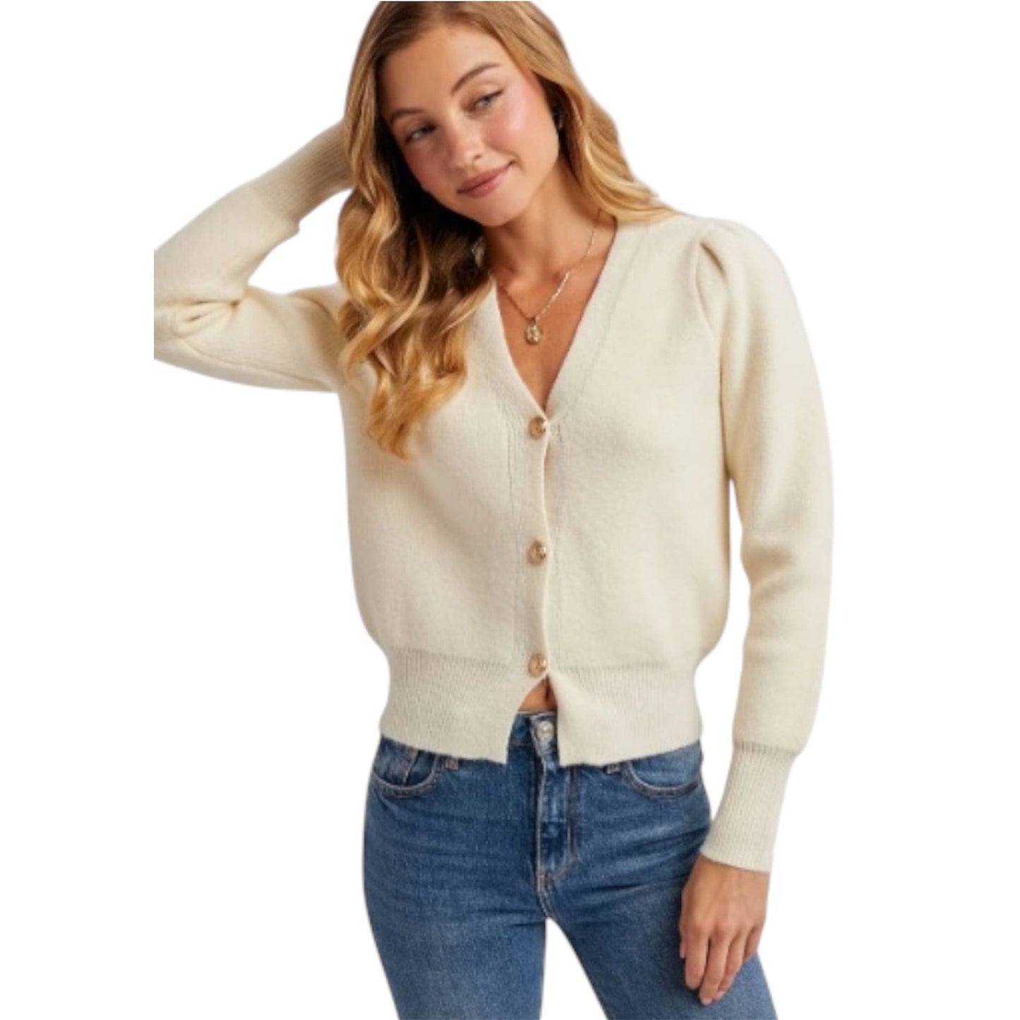 Cream V-Neck Cardigan