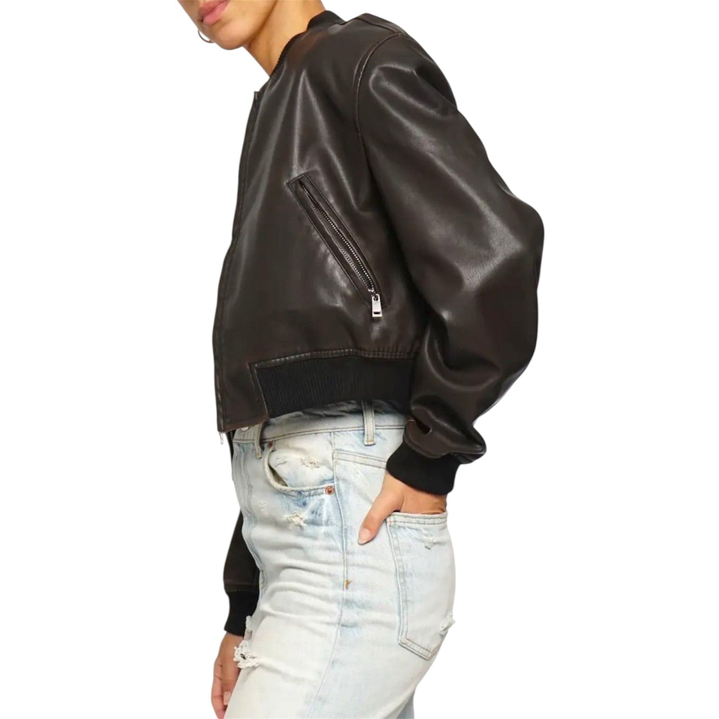 Brown Washed Vegan Leather Jacket