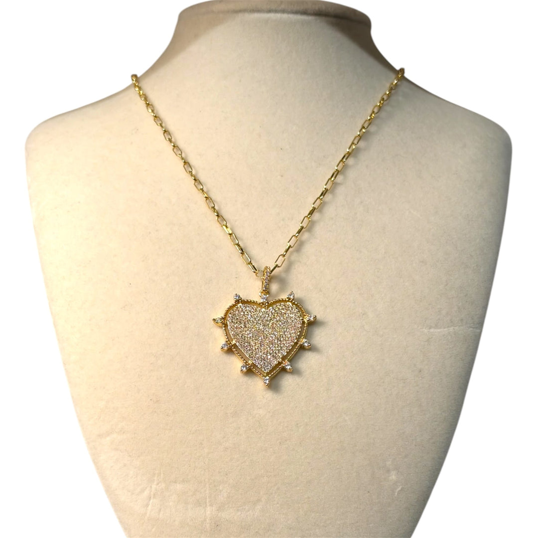 Gold Spike Heart Pendant Necklace